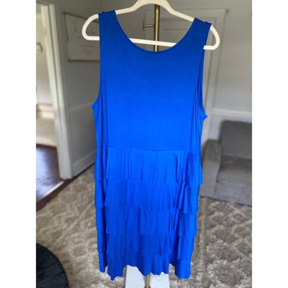 Avenue Tiered Ruffle Tank Dress Royal Blue Sleeveless Wedding Event Summer Party - Picture 3 of 7